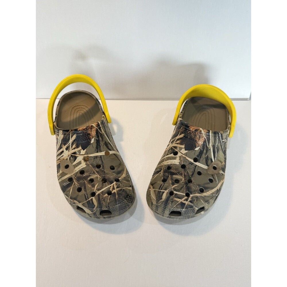 Crocs Duck Commander Camo Slides Yellow Strap Shoes Men Size 9 Outdoors Rugged